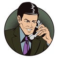 Man with antique phone. Stock illustration. Royalty Free Stock Photo