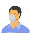 Man in antiviral or construction mask in flat drawing style Royalty Free Stock Photo