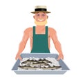 Man with tray fish