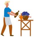 Man in Pouring Wine from Earthen Jar Vector Image