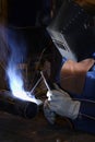 A professional welder joining two pieces of metal together