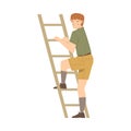 Man Archaeologist Climbing Ladder Working on Excavation Site in Search of Archaeological Remains Vector Illustration