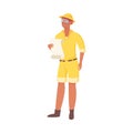 Man archaeologist in yellow clothing holding ancient fleece vector illustration