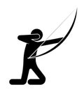 Man, an archer shot at a target, kneeling. Shooter athlete. Isolated vector on white background