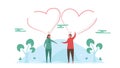 Man argues with woman in the park. Couple of love design for winter season. Vector illustration in flat style