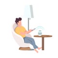 Man in armchair using wireless cell phone charger semi flat color vector character Royalty Free Stock Photo