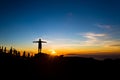 Man with arms outstretched celebrate mountains sunset Royalty Free Stock Photo