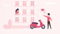 Man Arrived on Moped Declare his Love to Soul Mate