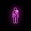 Man with arrow bag neon icon. Simple thin line, outline vector of male bag and luggage icons for ui and ux, website or mobile Royalty Free Stock Photo