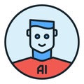 Man and Artificial Intelligence vector AI round colored icon or design element Royalty Free Stock Photo