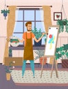 Artist Painting on Canvas, Drawing Hobby Vector