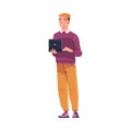 Man as Modern University Student Standing with Laptop Vector Illustration