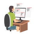 Man as Software Developer or Programmer Engaged in Coding in Server-side Framework on Computer Vector Illustration