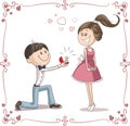 Man Asking Woman to Marry Him Cartoon Illustration