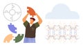 Collaborative Problem Solving with Puzzle Pieces and Data Connectivity to Cloud Network Royalty Free Stock Photo