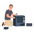 Man Assembling Desktop Computer at Home Royalty Free Stock Photo
