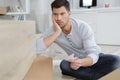 Man assembling furniture at home Royalty Free Stock Photo