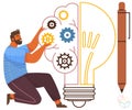 Man Assembling Gears Inside Light Bulb Representing Innovation and Problem Solving Royalty Free Stock Photo