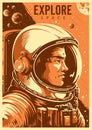 Man astronaut vintage flyer monochrome