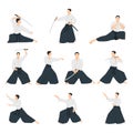 Man athlete aikido set character. Flat vector illustration isolated on white background Royalty Free Stock Photo