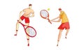 Man Athlete in Sportswear with Racket Playing Tennis Vector Set