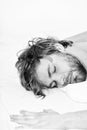 Man attractive macho relax and feel comfortable. Simple tips to improve your sleep. Man unshaven bearded face sleep