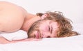 Man attractive macho relax and feel comfortable. Simple tips to improve your sleep. Total relax concept. Man unshaven