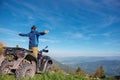 Man on the ATV Quad Bike on the mountains road. Royalty Free Stock Photo