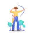 Man in Augmented Reality Glasses Shooting with Bow and Arrow Vector Illustration Royalty Free Stock Photo