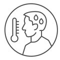 Man avatar with fever thin line icon. Person with cold and high temperature outline style pictogram on white background Royalty Free Stock Photo