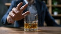 man avoids drinking whiskey. Ai Generated Royalty Free Stock Photo
