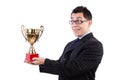 Man awarded with cup Royalty Free Stock Photo