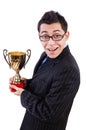 Man awarded with cup Royalty Free Stock Photo