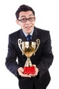 Man awarded with cup isolated Royalty Free Stock Photo