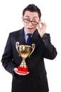 Man awarded with cup isolated Royalty Free Stock Photo