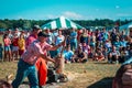 Man Axe throwing at an airshow in Battle Creek Michigan Royalty Free Stock Photo