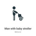 Man with baby stroller vector icon on white background. Flat vector man with baby stroller icon symbol sign from modern behavior Royalty Free Stock Photo