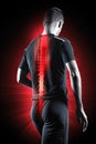 man with back pain, sports injury and fitness, spine x-ray and anatomy with red overlay, medical problem and health AI generated Royalty Free Stock Photo