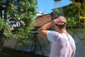 Man from the back showering outside Royalty Free Stock Photo