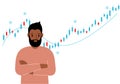 A man on the background of a Forex chart. Conceptual illustration on the topic of strategic planning in trading on the