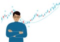 A man on the background of a Forex chart. Conceptual illustration on the topic of strategic planning in trading on the