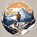 Man With Backpack and Dog on Mountain Trail. Generative AI. Royalty Free Stock Photo