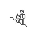 Man with a backpack hiking line icon