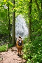 Man with backpack hiking in in the North Carolina forest Royalty Free Stock Photo