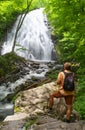 Man with backpack hiking in in the North Carolina forest Royalty Free Stock Photo