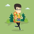 Man with backpack hiking vector illustration.