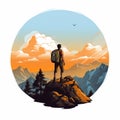 Vibrant Illustration Of A Pensive Hiker On A Mountain Top