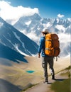 Man backpacker enjoying mountains landscape travel hike alone in outdoor adventure active healthy lifestyle weekend leisure tour