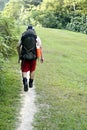 Man backpacking outdoors Royalty Free Stock Photo