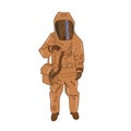 Man in a bacteriological protection suit orange